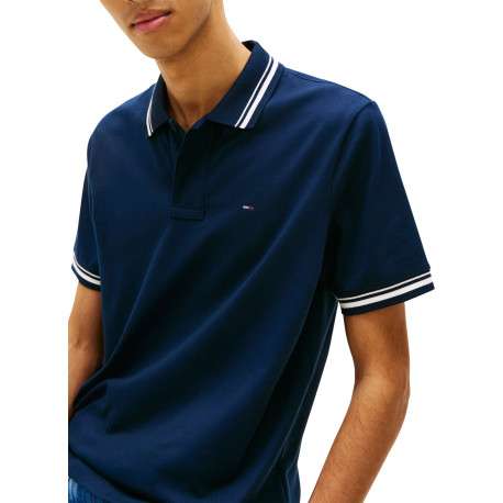 Polo en coton marine uni avec une coupe droite et un col à revers - Image 5
