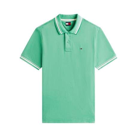 Polo en coton vert uni avec une coupe droite et un col à revers