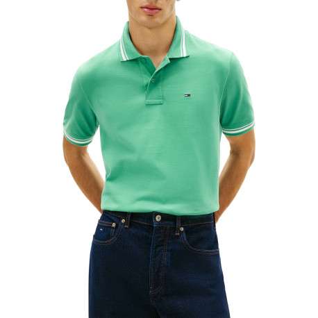 Polo en coton vert uni avec une coupe droite et un col à revers - Image 2