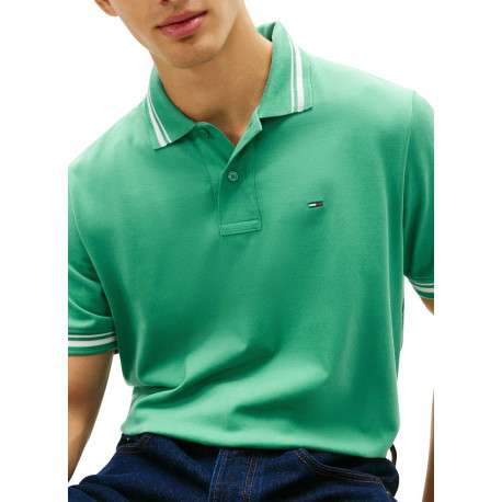 Polo en coton vert uni avec une coupe droite et un col à revers - Image 5