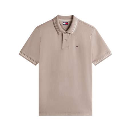 Polo en coton taupe uni avec une coupe droite et un col à revers