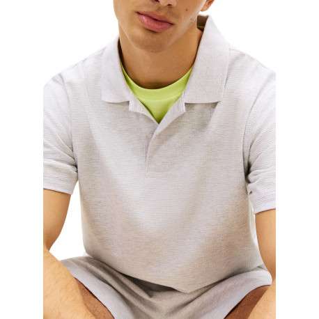 Polo gris uni avec une coupe droite et un col à revers avec boutons - Image 5