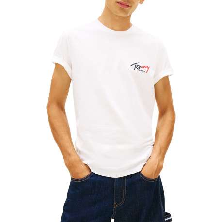 T-shirt en coton blanc uni avec une coupe droite et un col rond - Image 2