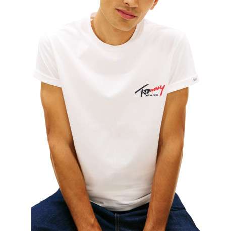 T-shirt en coton blanc uni avec une coupe droite et un col rond - Image 5