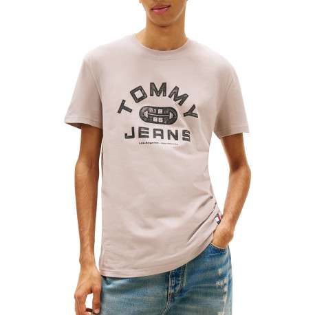 T-shirt en coton beige imprimé avec une coupe droite et un col rond - Image 2