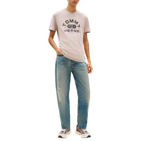 T-shirt en coton beige imprimé avec une coupe droite et un col rond - Image 4