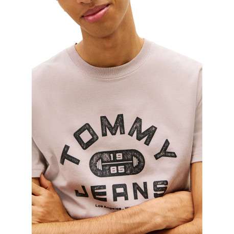 T-shirt en coton beige imprimé avec une coupe droite et un col rond - Image 5