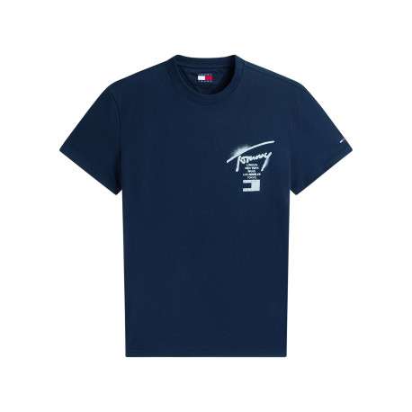 T-shirt en coton marine imprimé avec une coupe droite et un col rond