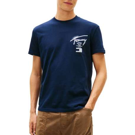 T-shirt en coton marine imprimé avec une coupe droite et un col rond - Image 2