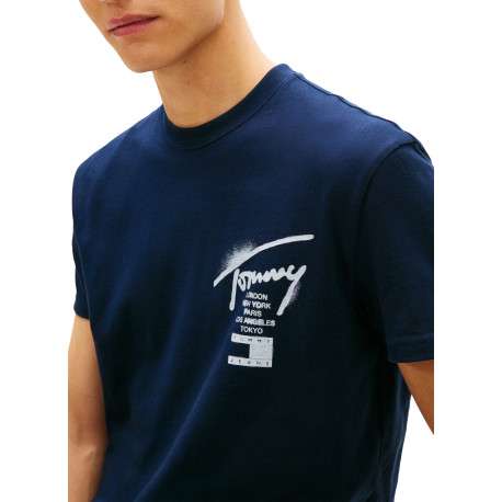 T-shirt en coton marine imprimé avec une coupe droite et un col rond - Image 5
