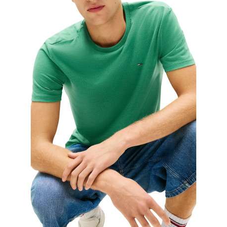 T-shirt vert uni avec une coupe droite et des manches courtes - Image 5
