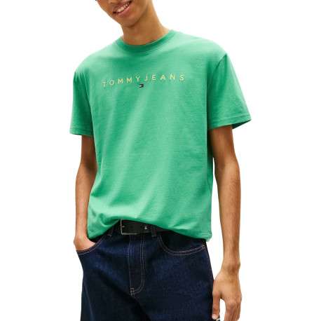 T-shirt en coton vert uni avec une coupe droite et un col rond - Image 2