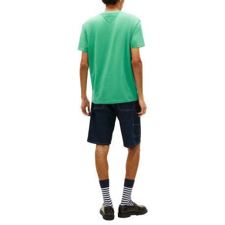 T-shirt en coton vert uni avec une coupe droite et un col rond - Image 3