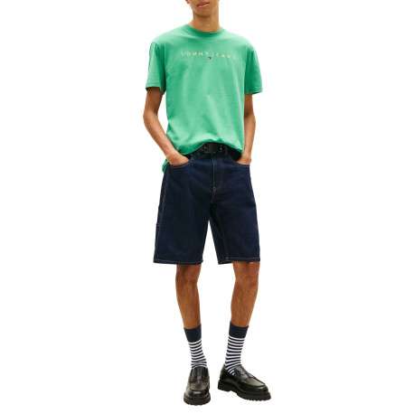 T-shirt en coton vert uni avec une coupe droite et un col rond - Image 4
