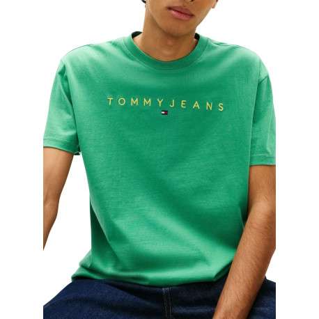 T-shirt en coton vert uni avec une coupe droite et un col rond - Image 5