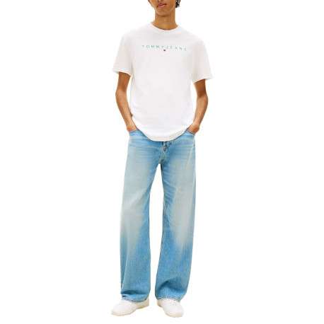 T-shirt en coton écru uni avec une coupe droite et un col rond - Image 4