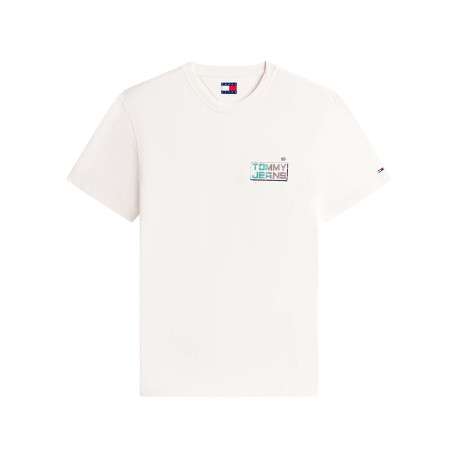 T-shirt en coton beige imprimé avec une coupe droite et un col rond