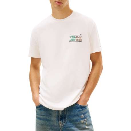 T-shirt en coton beige imprimé avec une coupe droite et un col rond - Image 2