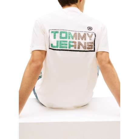 T-shirt en coton beige imprimé avec une coupe droite et un col rond - Image 5
