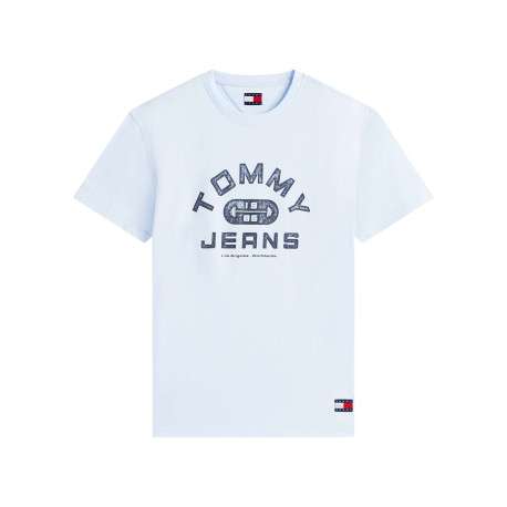 T-shirt en coton ciel imprimé avec une coupe droite et un col rond