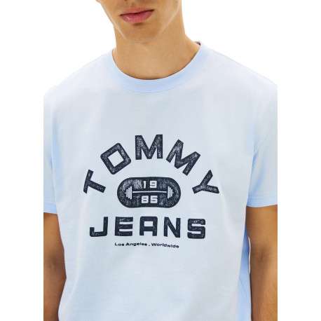 T-shirt en coton ciel imprimé avec une coupe droite et un col rond - Image 5