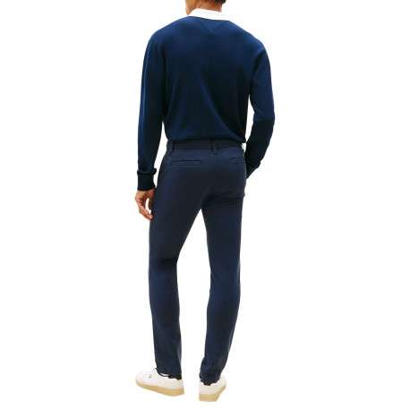 Pantalon Chino en coton marine uni avec une coupe slim à zip et à bouton - Image 2