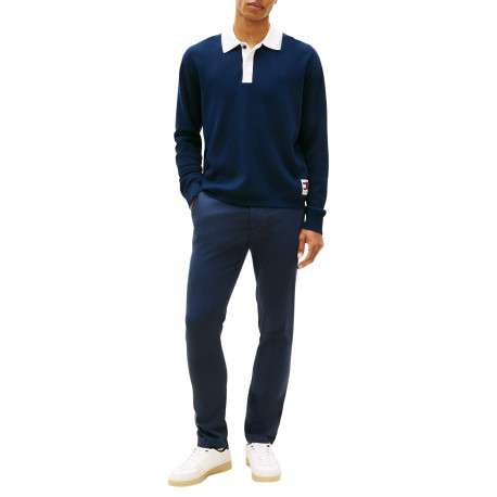 Pantalon Chino en coton marine uni avec une coupe slim à zip et à bouton - Image 3