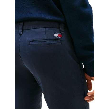 Pantalon Chino en coton marine uni avec une coupe slim à zip et à bouton - Image 4