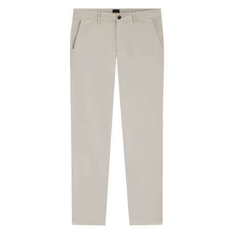 Pantalon Chino en coton taupe uni avec une coupe slim à zip et à bouton