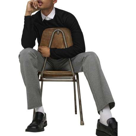 Pantalon Chino gris uni avec une coupe droite à zip et à bouton - Image 4