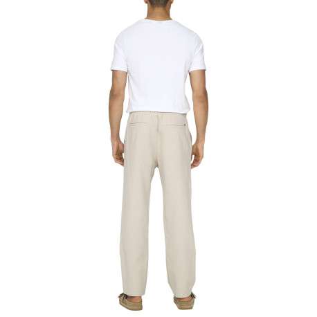Pantalon Jogging en coton et lin mélangé écru uni avec une coupe droite - Image 2