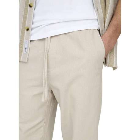 Pantalon Jogging en coton et lin mélangé écru uni avec une coupe droite - Image 3