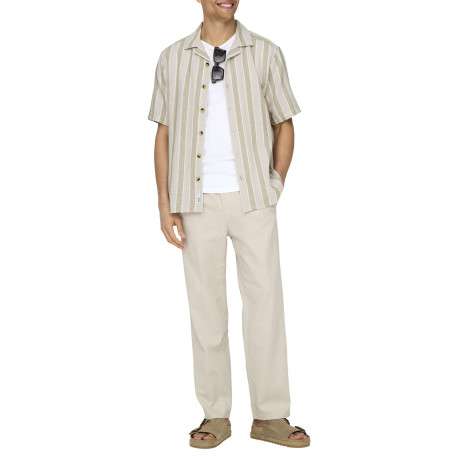 Pantalon Jogging en coton et lin mélangé écru uni avec une coupe droite - Image 5