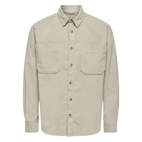 Chemise écrue unie en coton avec une coupe droite et un col à revers