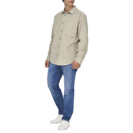 Chemise écrue unie en coton avec une coupe droite et un col à revers - Image 3
