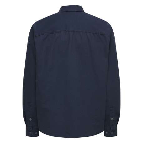 Chemise indigo unie en coton avec une coupe droite et un col à revers - Image 2