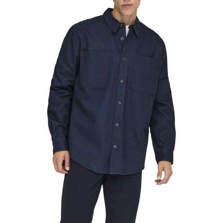 Chemise indigo unie en coton avec une coupe droite et un col à revers - Image 3