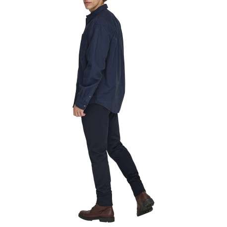 Chemise indigo unie en coton avec une coupe droite et un col à revers - Image 4