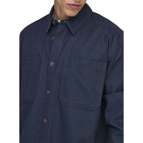 Chemise indigo unie en coton avec une coupe droite et un col à revers - Image 5