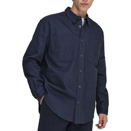 Chemise indigo unie en coton avec une coupe droite et un col à revers - Image 6