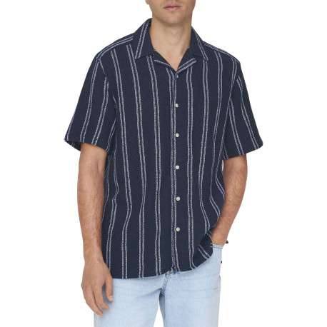 Chemise marine à rayures avec une coupe droite et un col à revers - Image 3