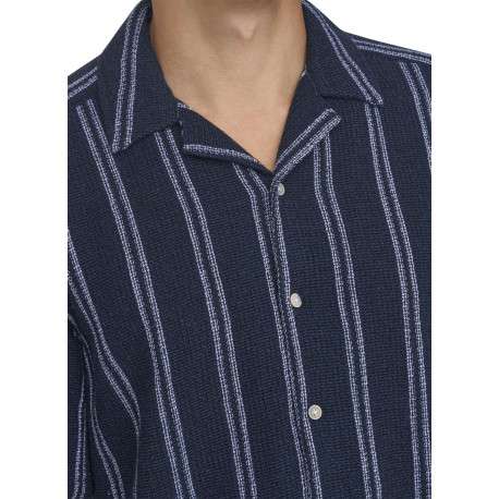 Chemise marine à rayures avec une coupe droite et un col à revers - Image 4