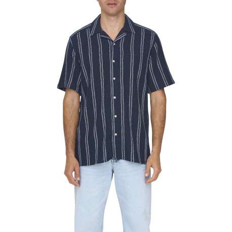 Chemise marine à rayures avec une coupe droite et un col à revers - Image 5