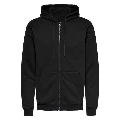 Sweat noir uni en coton mélangé avec une coupe droite et un col à capuche