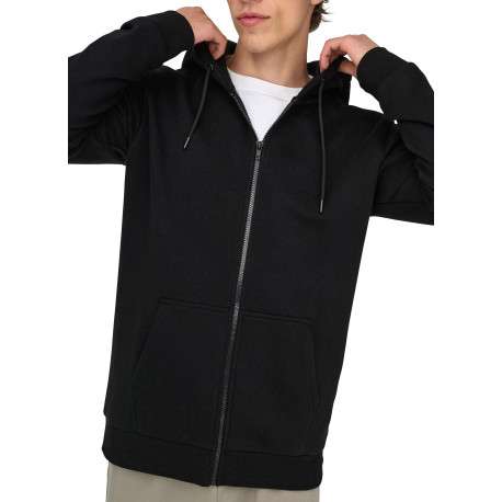 Sweat noir uni en coton mélangé avec une coupe droite et un col à capuche - Image 6