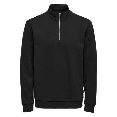 Sweat noir uni en coton mélangé avec une coupe droite et un col camionneur