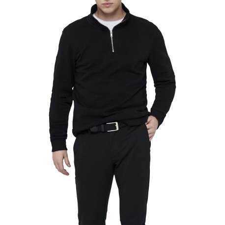 Sweat noir uni en coton mélangé avec une coupe droite et un col camionneur - Image 3