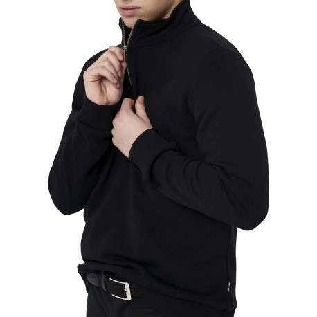 Sweat noir uni en coton mélangé avec une coupe droite et un col camionneur - Image 5