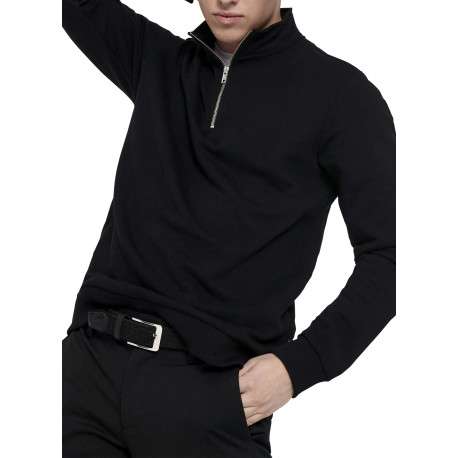 Sweat noir uni en coton mélangé avec une coupe droite et un col camionneur - Image 8