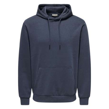 Sweat marine uni avec une coupe droite et un col à capuche
